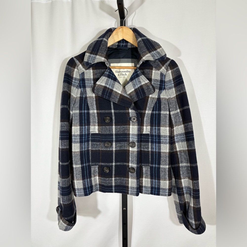 Abercrombie & Fitch Plaid Wool Peacoat, Size S